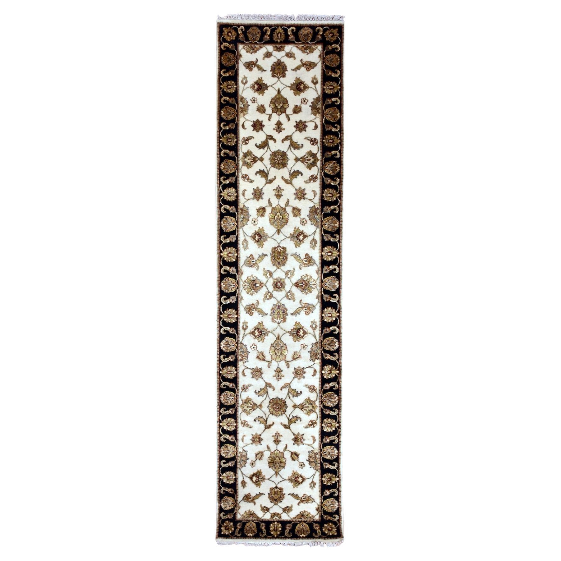 2'5"x10'1" Ivory Hand Knotted Wool and Silk Rajasthan Runner Oriental Rug