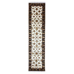 Tappeto orientale Rajasthan Runner 2'5 "x10'1" avorio annodato a mano in lana e seta