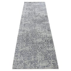 2'5"x10'1" Nickel Gray Fine Jacquard Hand Loomed Wool and Silk Runner Rug