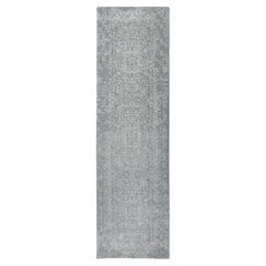 2'5 "x10'2" Alfombra Corredera Moderna de Lana y Seda Artística Tejida a Mano en Jacquard Fino Gris