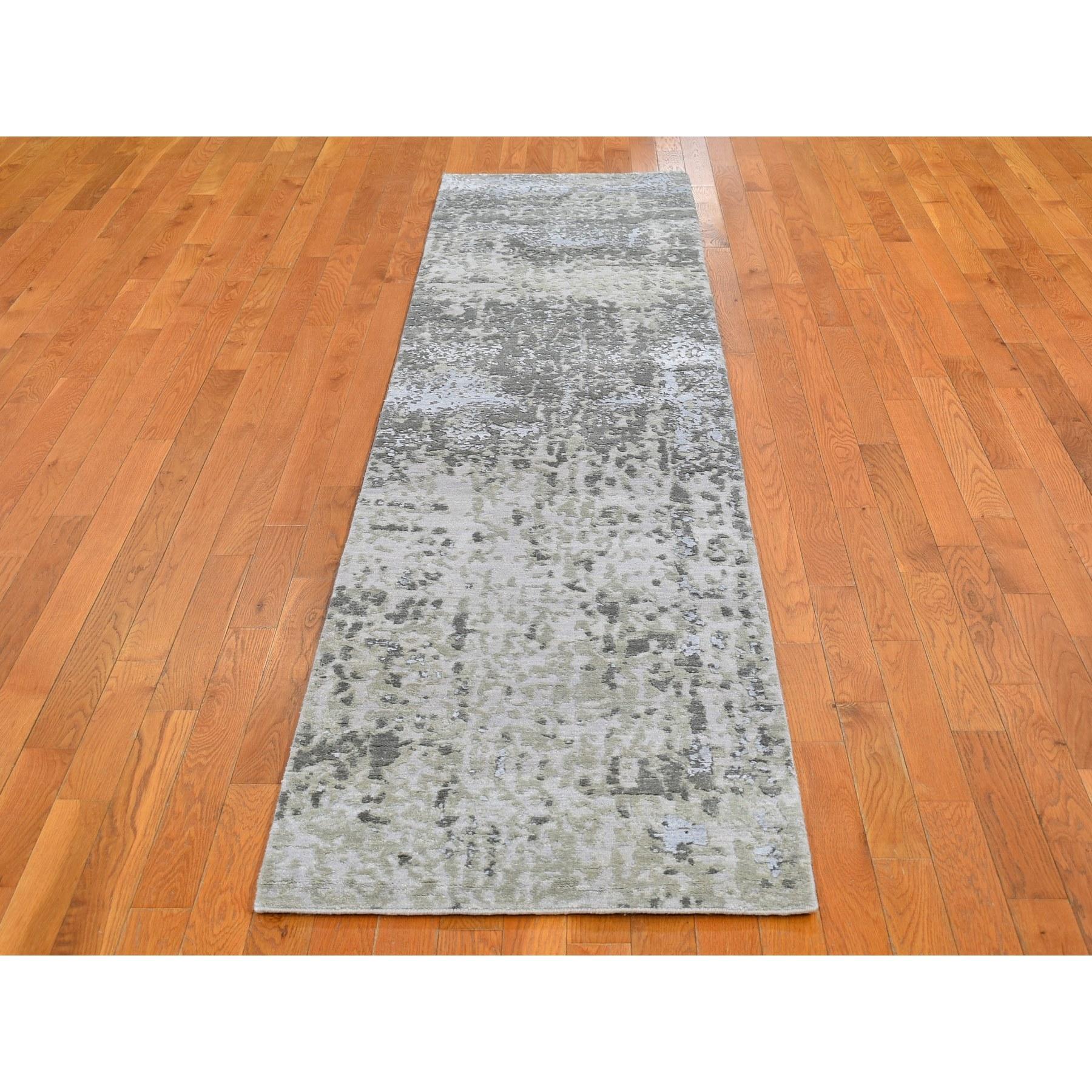This is a truly genuine one-of-a-kind Denser Weave Persian Knot with Abstract Design Wool Gray Hand Knotted Runner Oriental Rug. It has been woven for months and months in the centuries-old Persian weaving craftsmanship techniques by expert