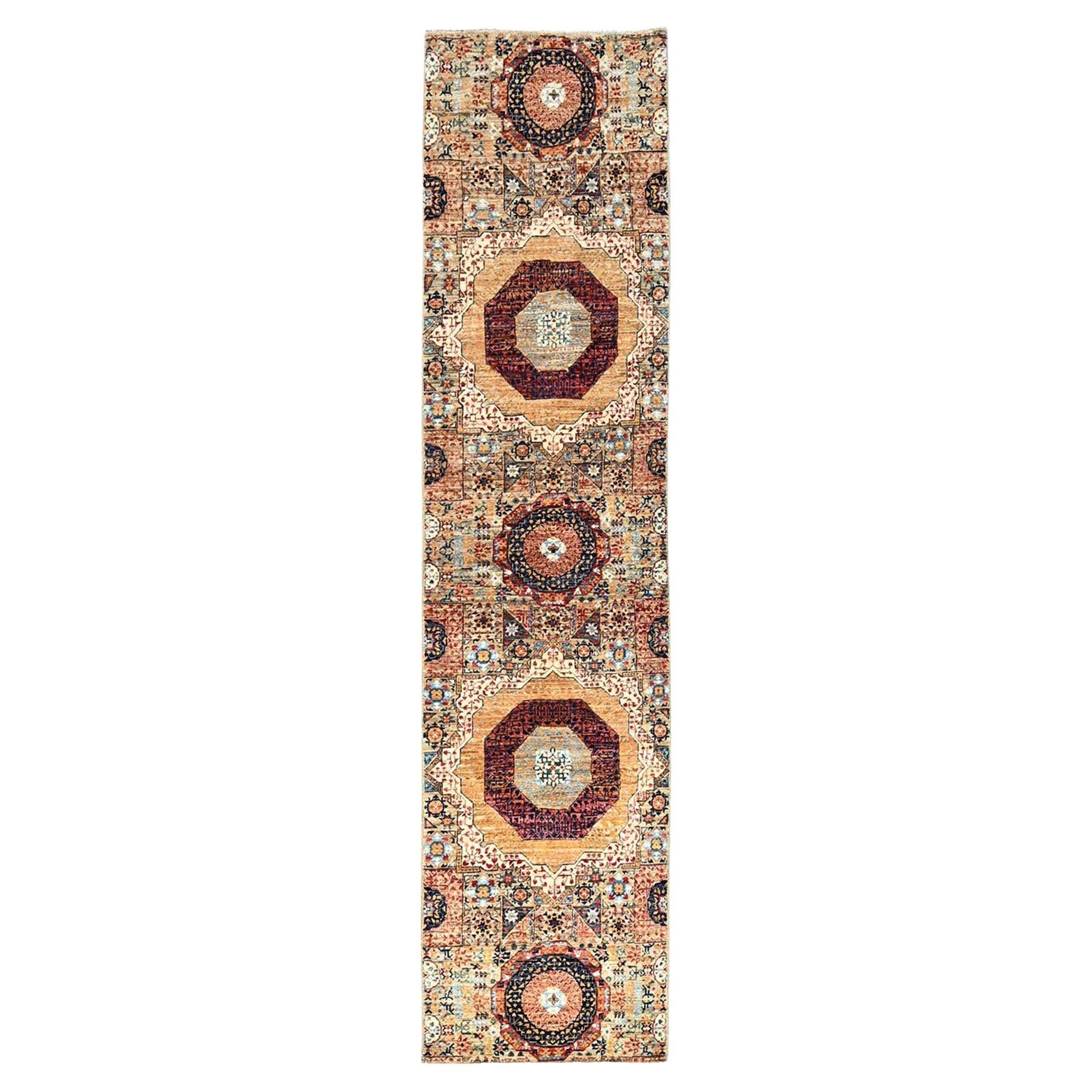 2'5 "x10'3" Blanc, Mamluk Design, laine douce, noué à la main, Runner Tapis d'Orient