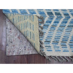 2'5"x10'6" Blue Moroccan Weave Geometric Pattern Wool Hand Knotted Runner Rug
