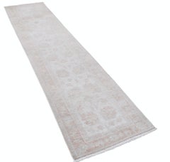 2.5x10.7 ft Handknotted Hallway Runner Rug. Beige Corridor Rug. Wool Kitchen Rug