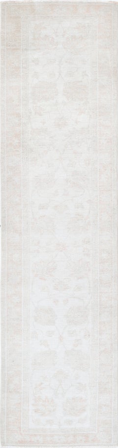 2.5x10.7 ft Handknotted Hallway Runner Rug. Beige Corridor Rug. Wool Kitchen Rug