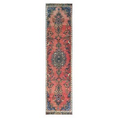 2'5"x10'8" Indian Red Hand Knotted All Wool Vintage Persian Bibikabad Runner Rug