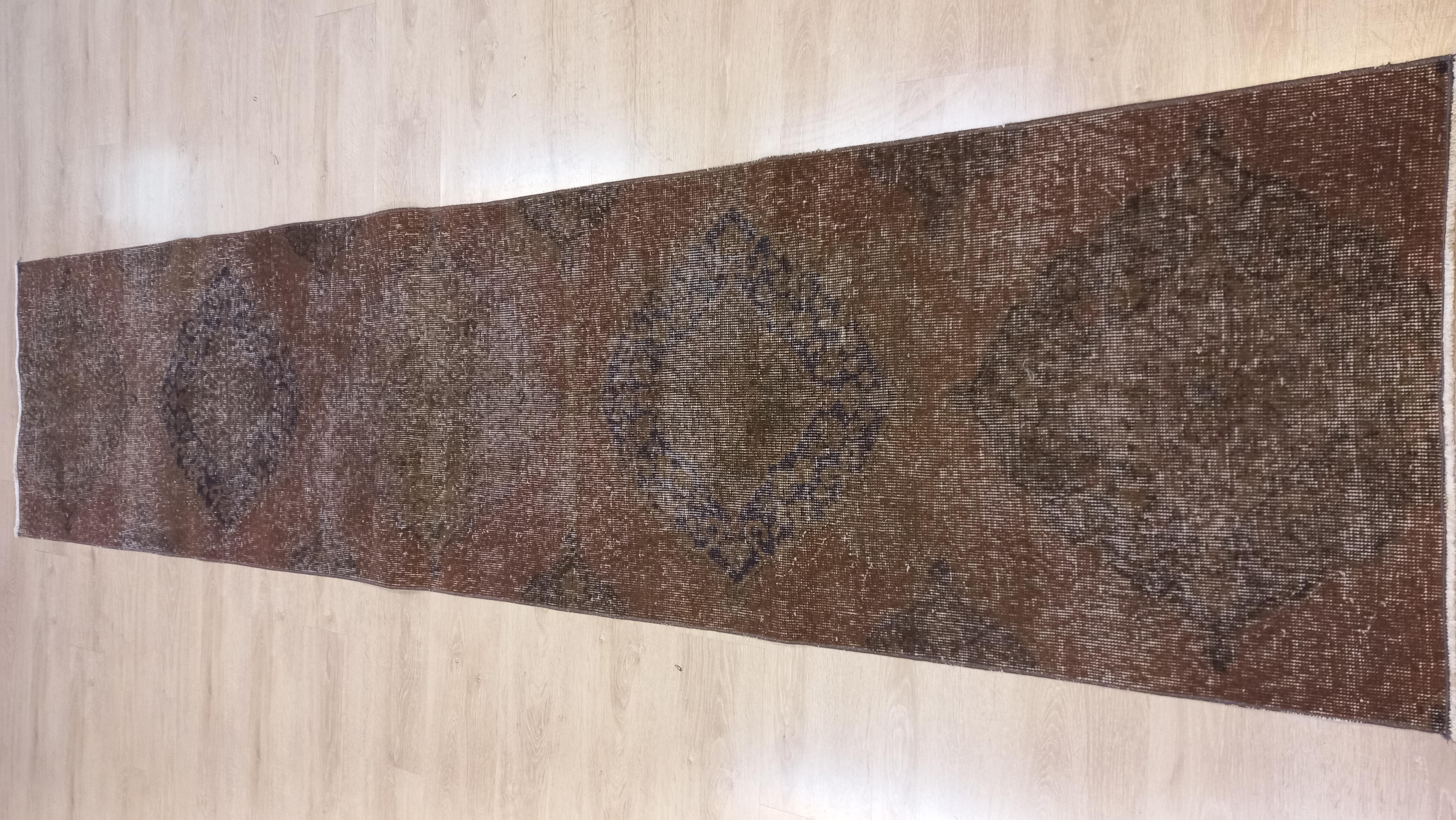 2.5x11 ft Brown Runner Rug for Hallway Decor, Turkish Handmade Corridor Carpet For Sale 6