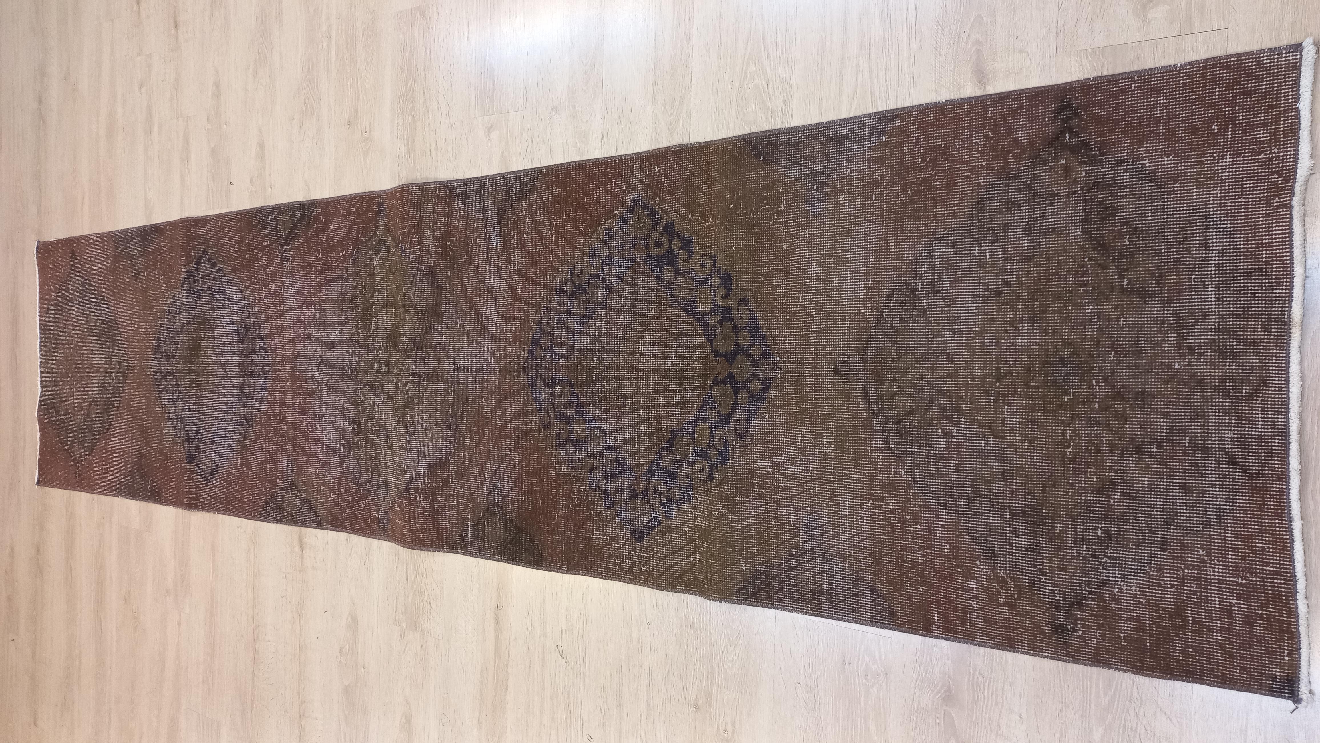 2.5x11 ft Brown Runner Rug for Hallway Decor, Turkish Handmade Corridor Carpet For Sale 7
