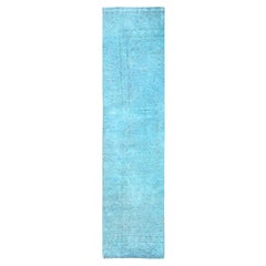 2'5"x11'1" Blue Overdyed Vintage Persian Tabriz Hand Knotted Wool Runner Rug