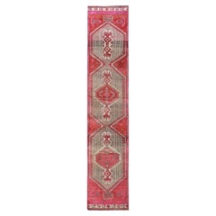2'5"x11'10" Red Overdyed Vintage Persian Serab Hand Knotted Pure Wool Runner Rug