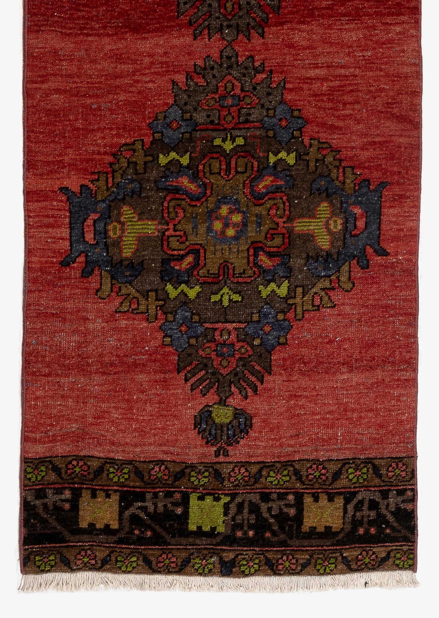 Hand-Knotted 2.5x11.3 ft Hand Knotted Vintage Anatolian Tribal Wool Runner Rug for Hallway For Sale