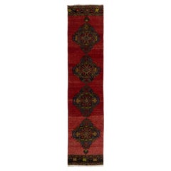 2.5x11.3 Ft Hand-Knotted Vintage Anatolian Tribal Wool Runner Rug for Hallway