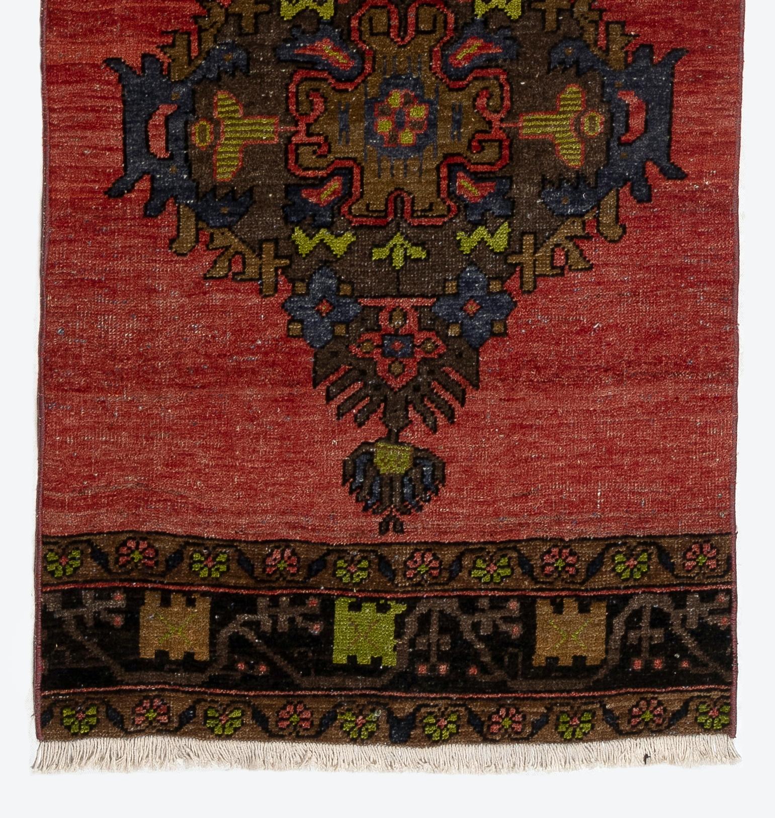 20th Century 2.5x11.3 ft Vintage Handmade Turkish Tribal Style Wool Runner Rug for Hallway For Sale