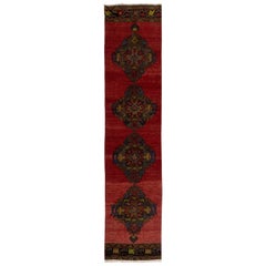 Handgefertigter 2,5x11.3 Fuß Vintage-Läufer aus Wolle im türkischen Stammesstil für Flur