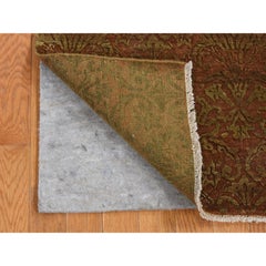 2'5"x11'4" Brown, Abarasque Design, Wool and Silk Hand Knotted Runner Rug