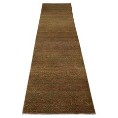2
5"x11
4" Brown, Abarasque Design, Wool and Silk Hand Knotted Runner Rug