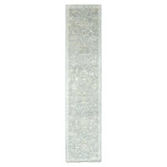 2'5"x11'4" Grauer handgeknüpfter Supple Kollektion Oushak Design Woll-Läufer in Oushak-Design