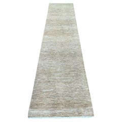 2'5"x11'4" Khaki Brown Plain Solid Pattern Hand Knotted Ghazni Wool Runner Rug