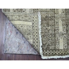 2'5"x11'6" Brown Berber Influence Geometric Pattern Hand Knotted Wool Runner Rug