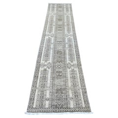 Tappeto Runner in lana annodato a mano con motivo geometrico "Influenza berbera" marrone (2'5 "x11'6")