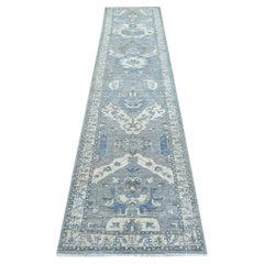 Tappeto Runner Afghano Peshawar grigio annodato a mano con lana del nord-ovest 2'5 "x11'7"