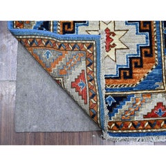 2'5"x11'8" Blue Hand Knotted Afghan Ersari Elephant Feet Pure Wool Runner Rug