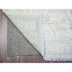 2'5"x11'8" White Luxurious Wool White Wash Peshawar Hand Knotted Runner Rug