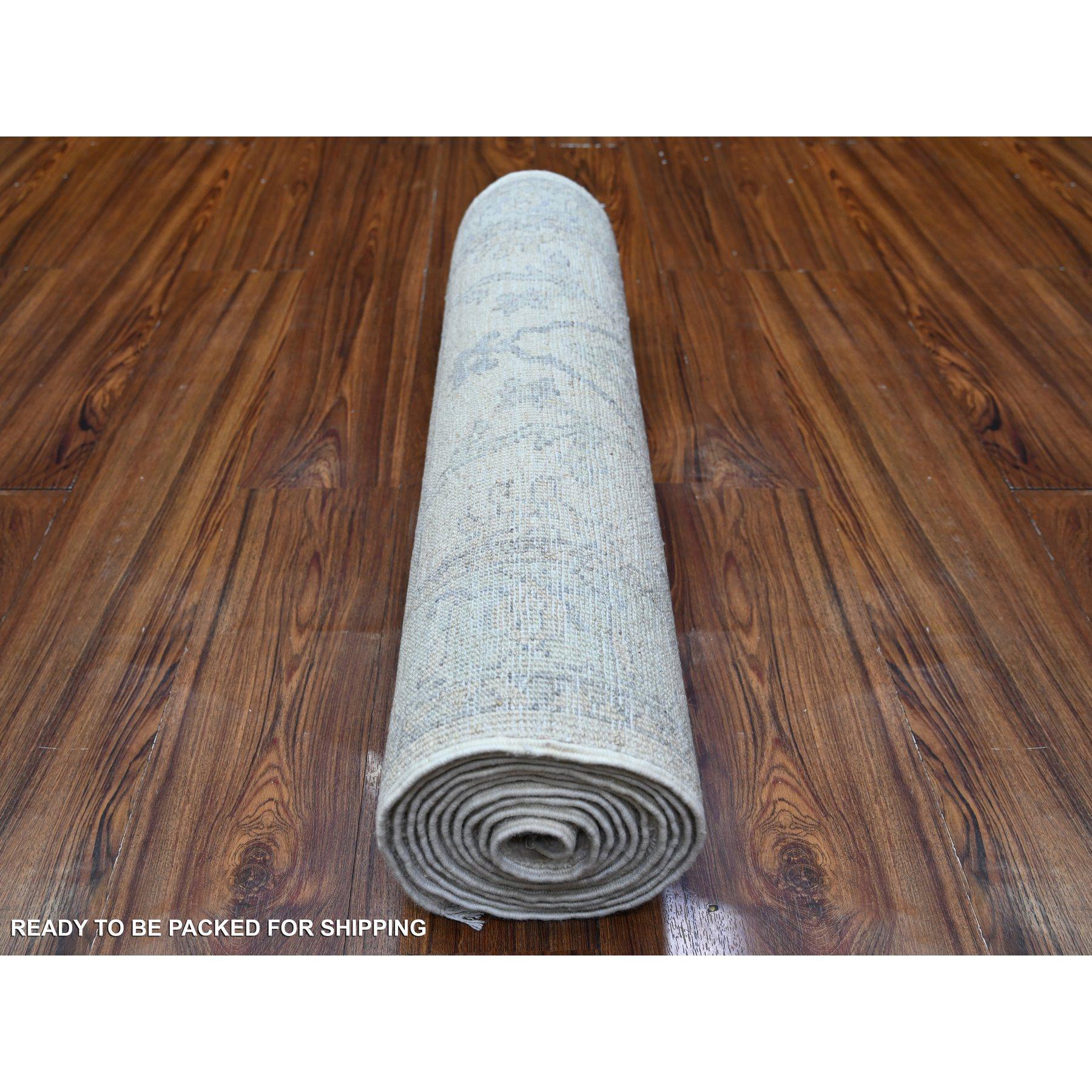 Afghano Tappeto Runner bianco di lusso in lana bianca White Wash Peshawar annodato a mano 2'5 