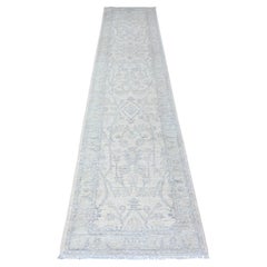 2
5 "x11
8" Weiß Luxuriöse Wolle White Wash Peshawar Hand Knotted Läufer Teppich