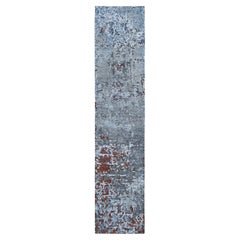 2'5 "x12' Tapis de course à motifs abstraits en laine et soie à poils ras et à tissage plus dense