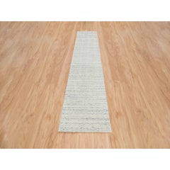 2'5"x12' Beige, Variegated Textured Modern Design, Hand Loomed Wool, Runner Rug