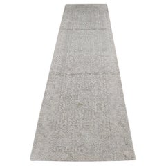 2'5"x12' Gray Fine Jacquard Erased Design Hand Loomed Wool and Silk Runner Rug
