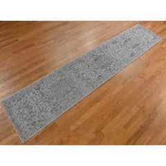 2'5"x12' Gray, Jacquard Hand Loomed, Broken Cypress Tree Design, Runner Rug