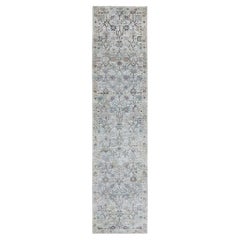 2'5"x12' Ivory Silk With Textured Wool Tabriz Design Runner Hand Knotted Rug