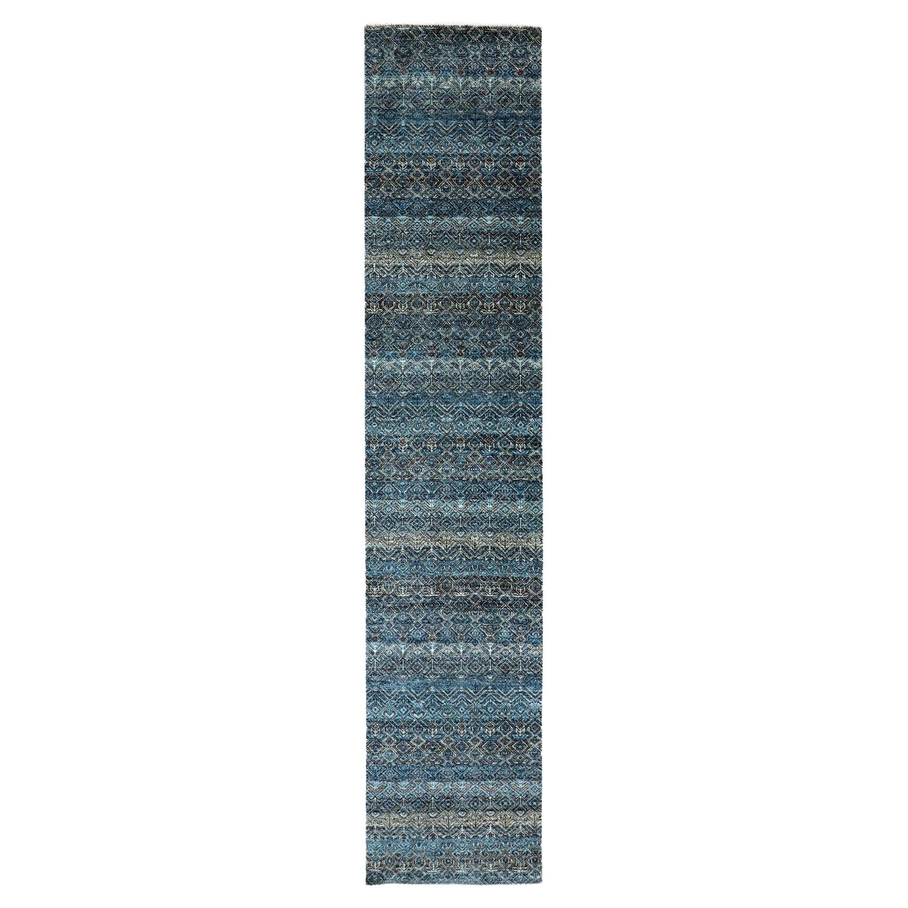 2'5"x12' Yale Blue, Kohinoor Herat Design, 100% Wool Hand Knotted Runner Rug