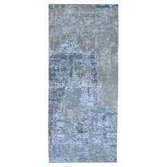 2'5 "x12'1" Abstraktes Design Wolle & Seide Hi-Low Pile Denser Weave Hand Knotted Rug