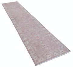 2.5x12.2 ft Hand Knotted Blush, Ivory Wool Runner Rug. Floral Hallway Rug