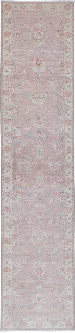 2.5x12.2 ft Hand Knotted Blush, Ivory Wool Runner Rug. Floral Hallway Rug