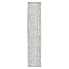 2'5"x12'2" Gray Fine Jacquard Hand Loomed Modern Design Wool and Silk Runner Rug
