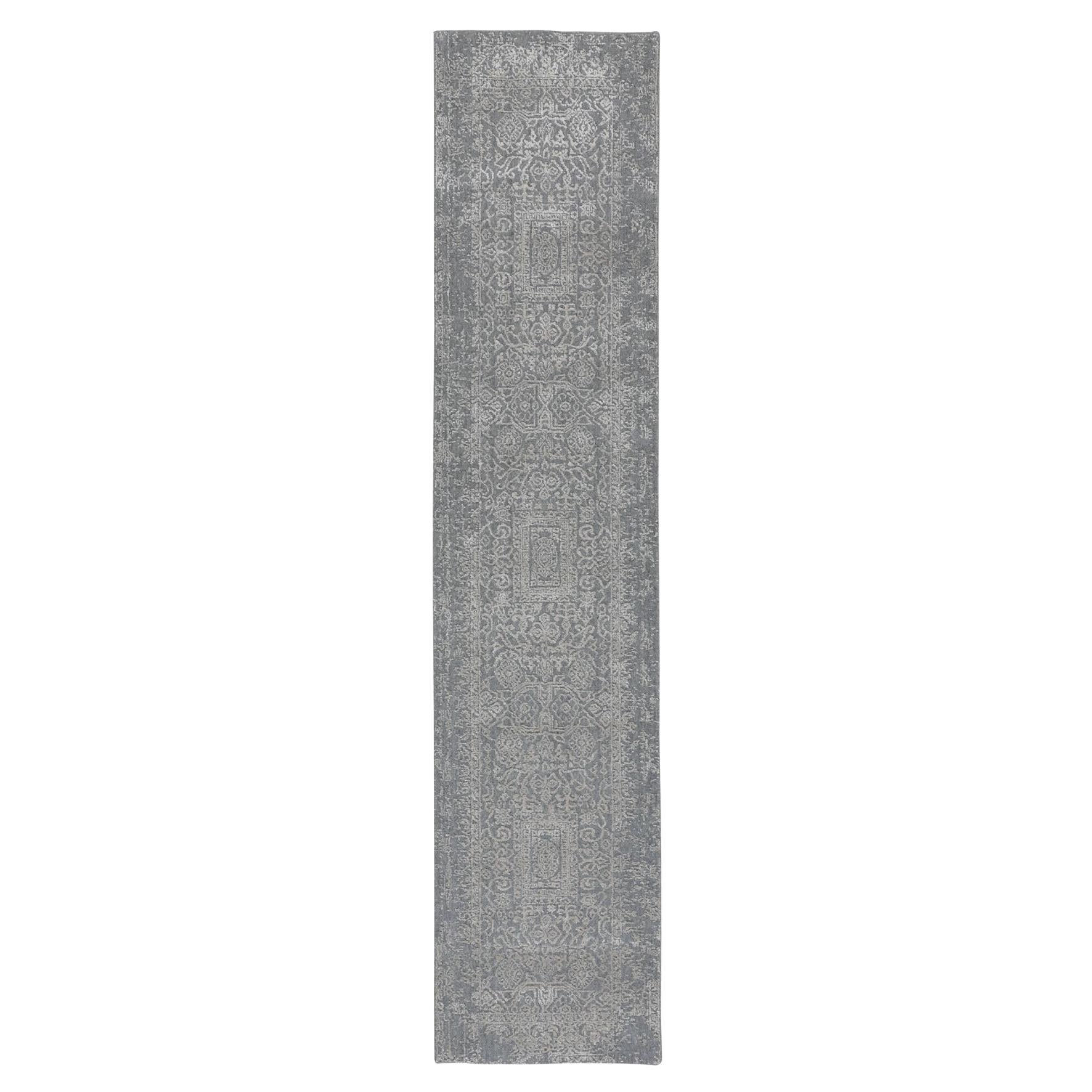 2
5 "X12
2" Grauer feiner Jacquard Teppich aus handgewebter moderner Wolle und Kunstseide