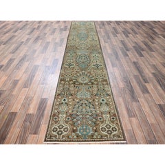 2'5" x 13' – brauner Vintage-Tabriz-Läufer im zoroastrischen Stil, handgeknüpft aus reiner Wolle