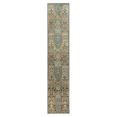 2'5" x 13' – brauner Vintage-Tabriz-Läufer im zoroastrischen Stil, handgeknüpft aus reiner Wolle