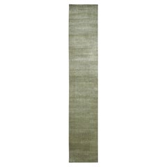 2
5"x13
6" Olive Gray, Modern Grass Design Hand Knotted Wool and Silk Runner Rug