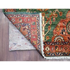 2'5"x13'9" Green Tabriz with Peacock Persian Design Hand Knotted Wool Runner Rug