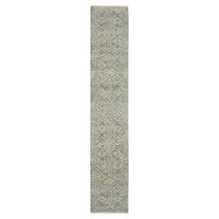 2
5"x14
 Gray Erased and Broken Garden Design Hand Knotted Pure Wool Runner Rug