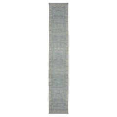 2
5"x14
 Steel Blue 100% Wool Hand Knotted Sickle Leaf Design Runner Rug