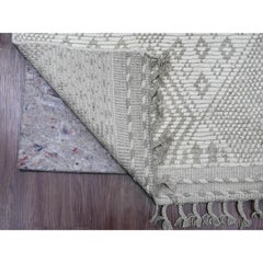 2'5"x14'3" White Moroccan Weave Geometric Design Hand Knotted All Wool Runner