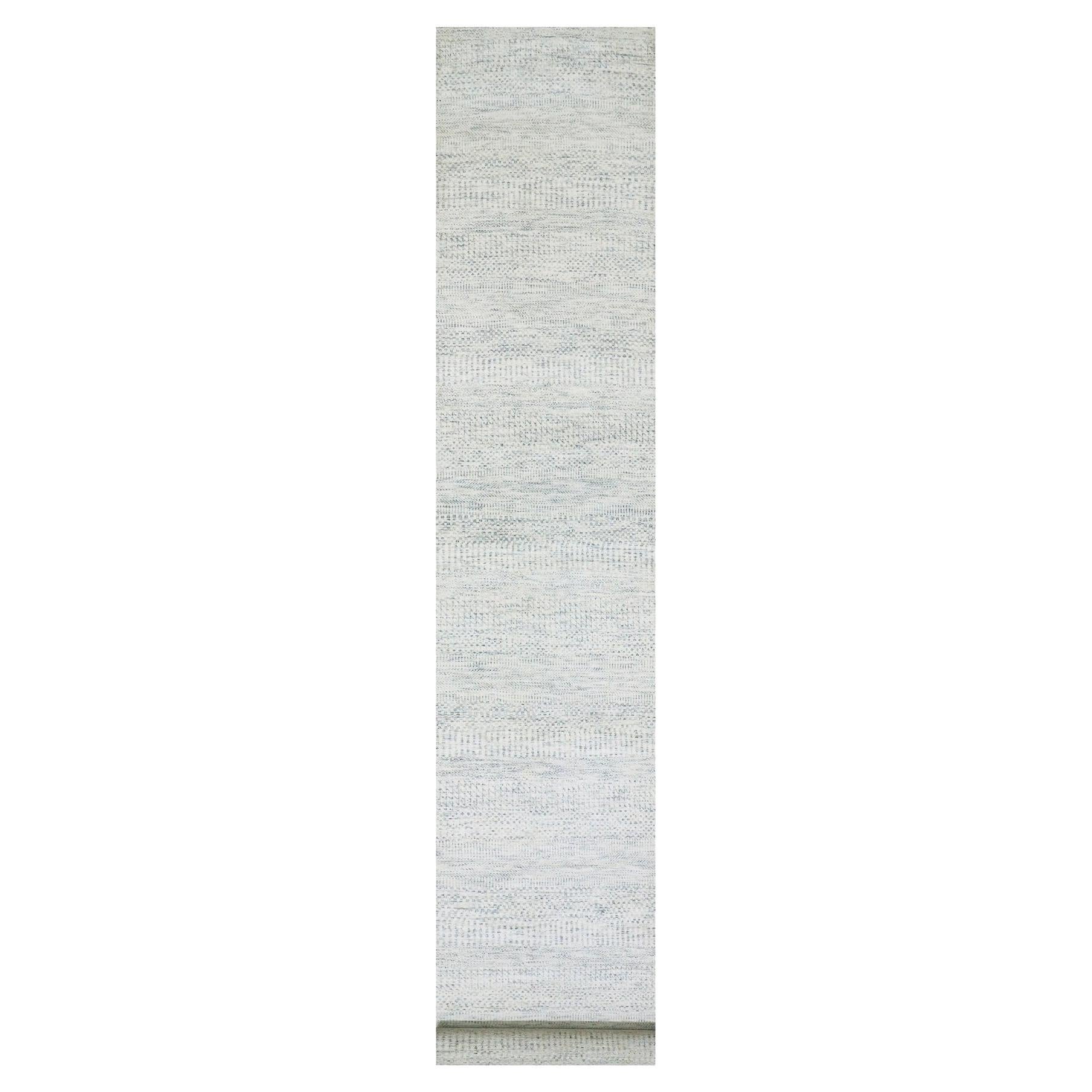2'5"x15'10" Gray Modern Design Undyed Wool Hand Knotted XL Runner Oriental Rug