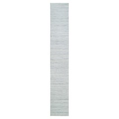 Tappeto orientale 2'5 "x15'9" Ivory Plain Modern Striae Pure Wool Hand Loomed Runner