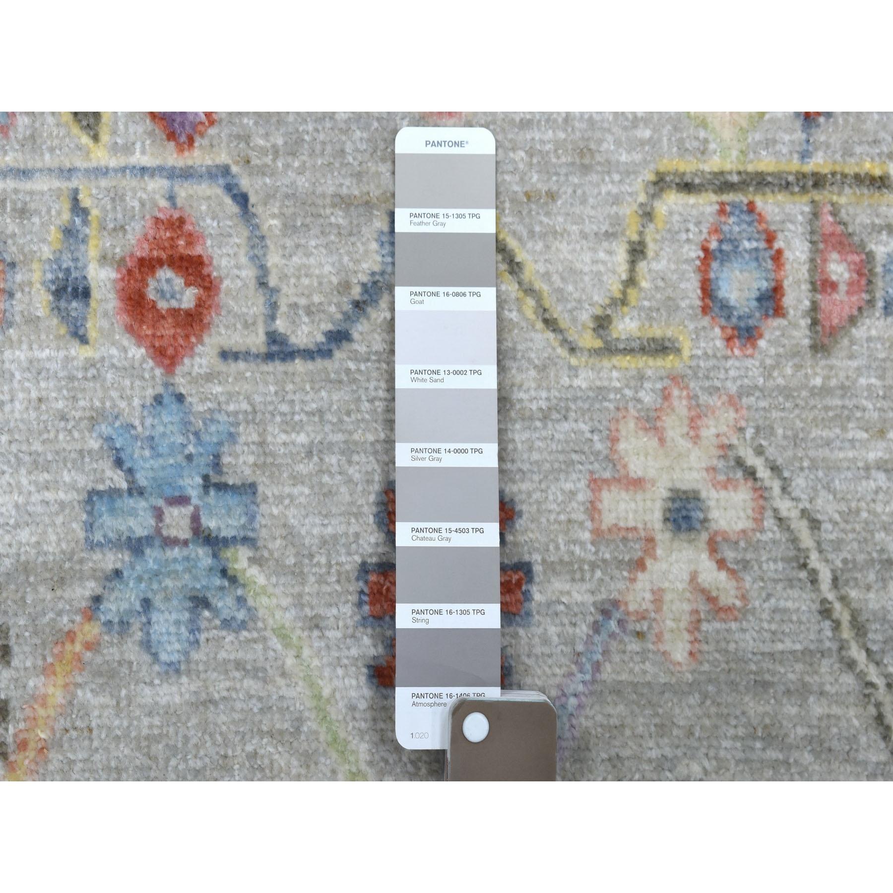Afghano Tappeto Runner XL Orientale in Lana Lucida Annodato a Mano Grigio Angora Oushak 2'5 